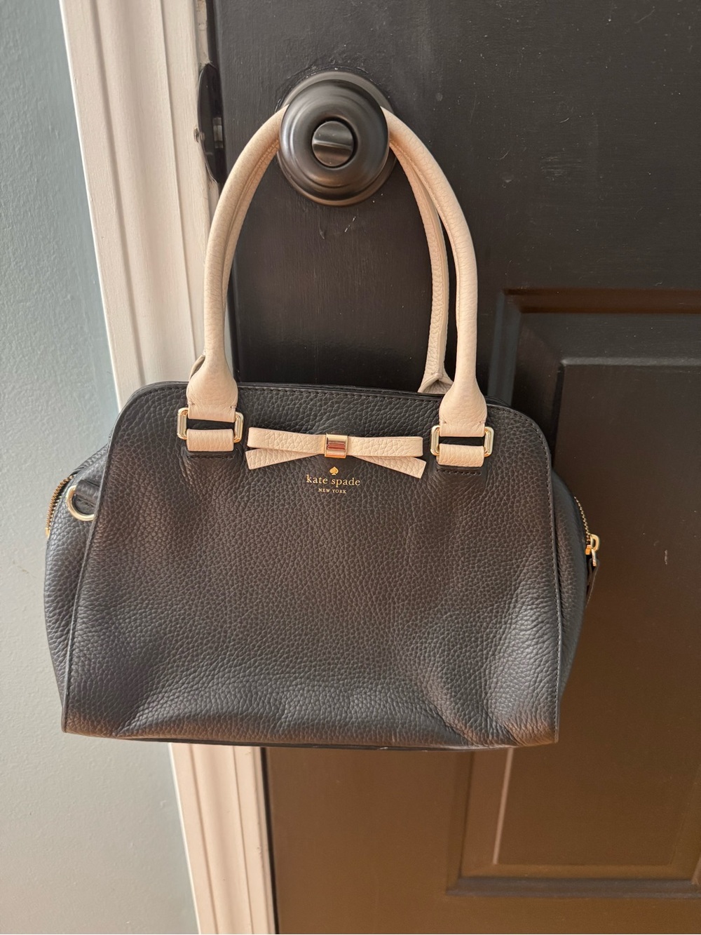 kate spade Black Satchel with Cream Handles and Bow
